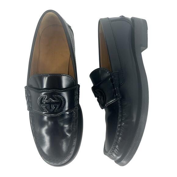 Gucci Millennial Ribot Cut Out Interlocking G Penny Loafers in Black - Picture 1 of 16